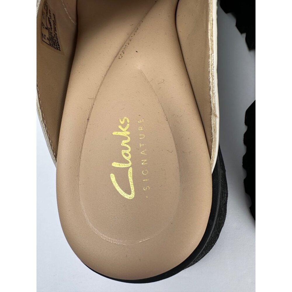 CLARKS Women's Stayso Free Shoes Ivory Leather Size 10 Mule Slip On Chunky Lug - Picture 10 of 12